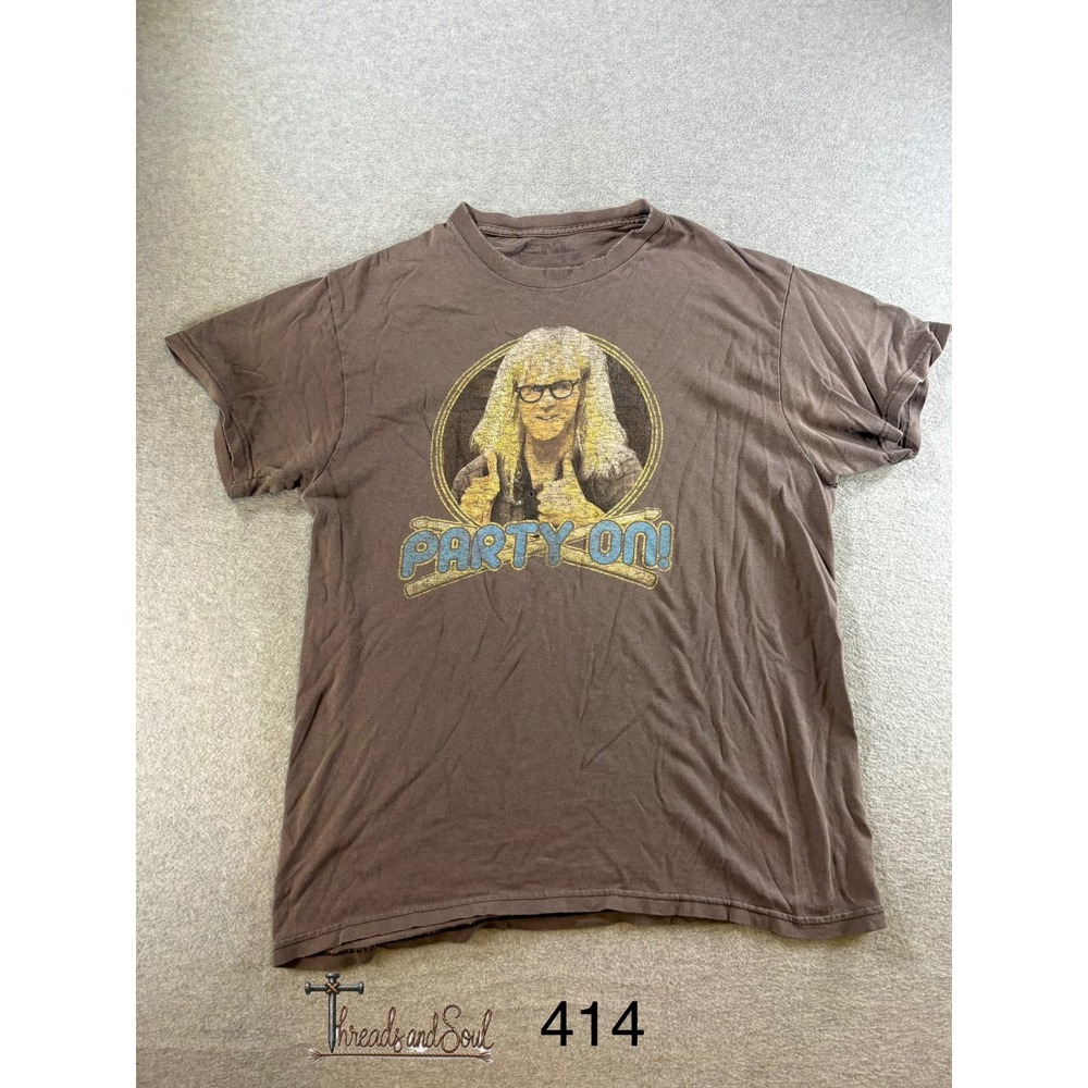Vintage 2012 SNL Waynes World Garth Party On Graphic T-Shirt Brown Thrashed M
